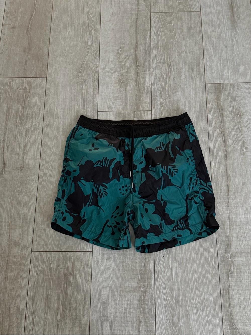 Moncler teal and Black Floral Swim Trunks men medium